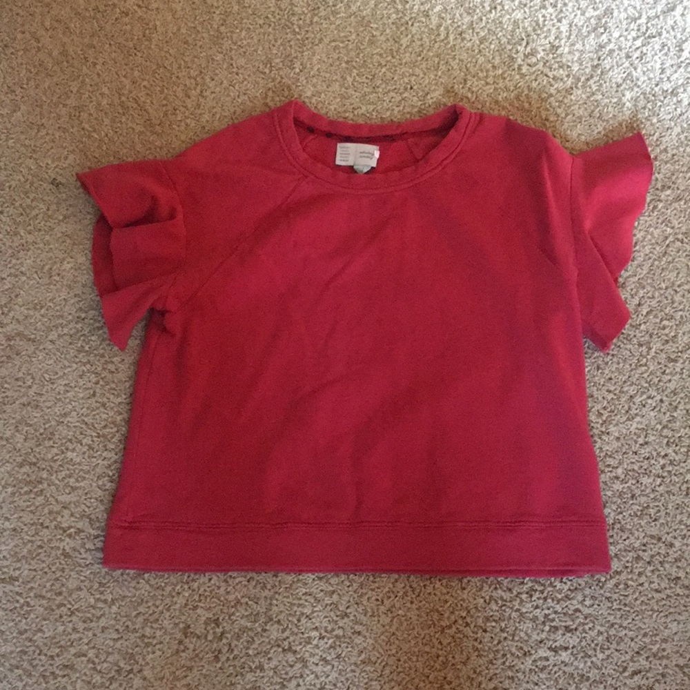 Anthropologie s/s sweatshirt w cutoff ruffle sl